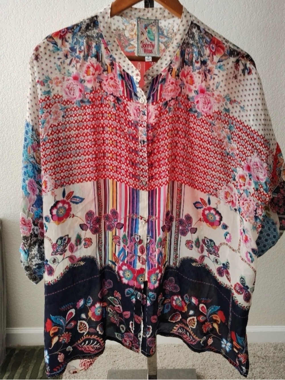 Johnny Was Elim Peasant Button Down Blouse‎ Women Size M